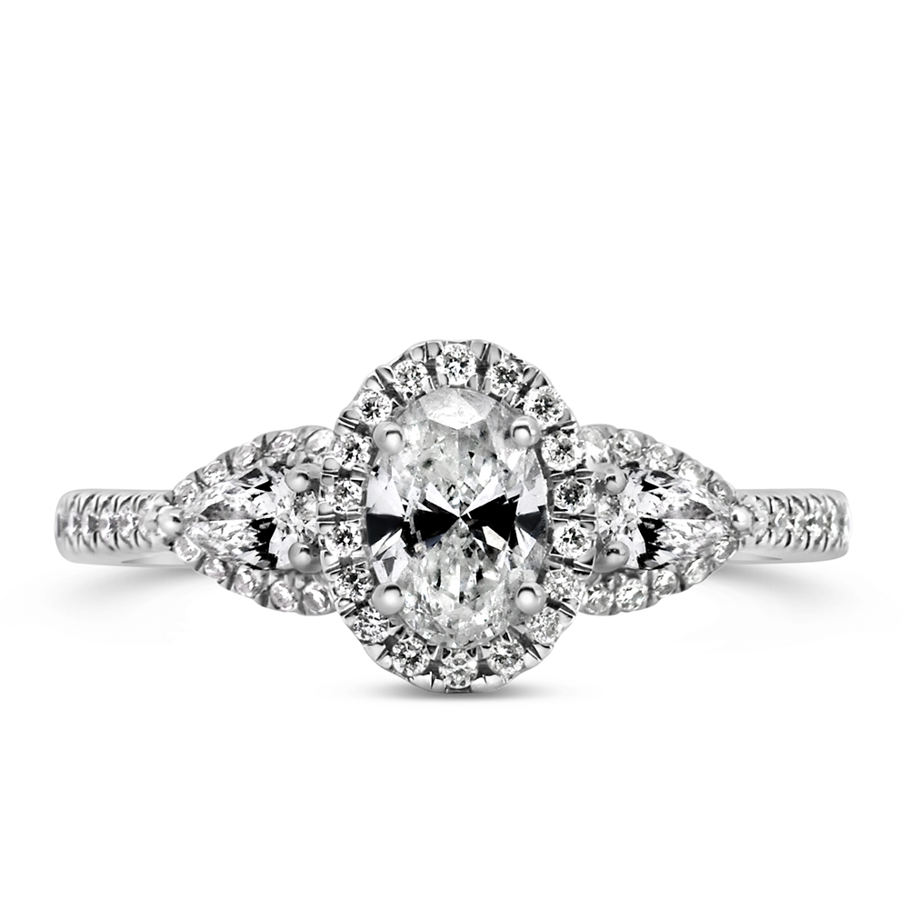 Oval Halo Engagement Ring with 1.00 Carat TW of Diamonds in 14kt White Gold