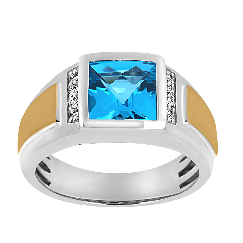 Ring with Blue Topaz and .10 Carat TW of Diamonds in 10kt White and ...