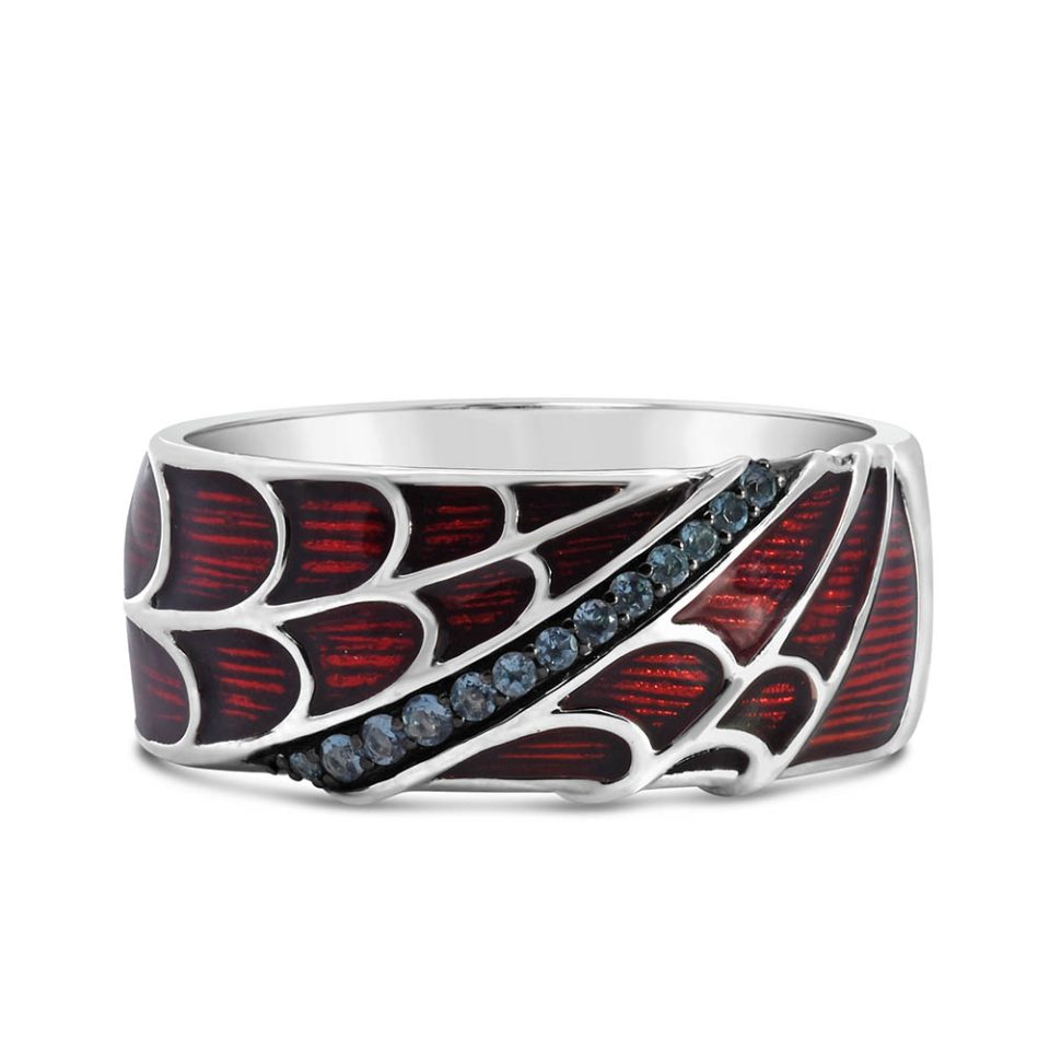 Marvel Spider-Man Ring with London Blue Topaz and Red Enamel in Silver