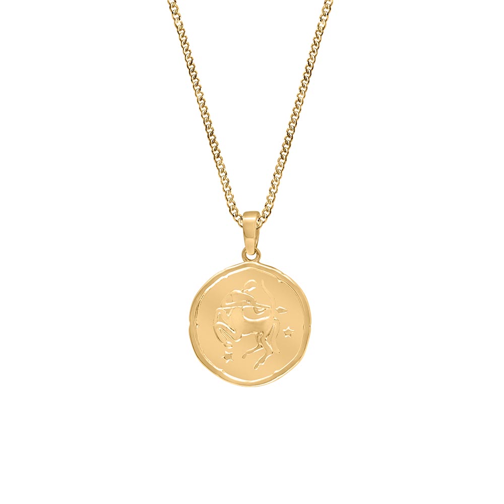 15MM Sagittarius Zodiac Disc Pendant in 10kt Yellow Gold with Chain ...