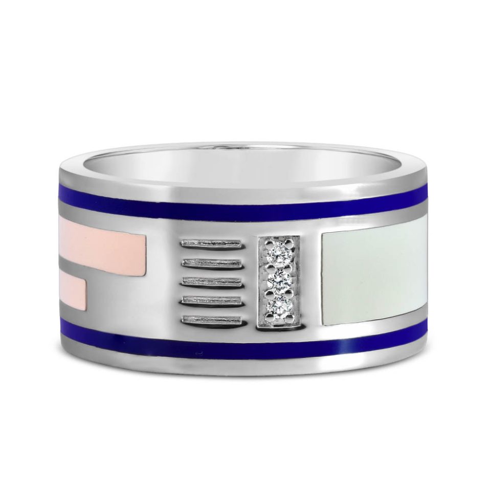 Star Wars R2-D2 Ring with .05 Carat TW of Diamonds in Sterling Silver and Enamel