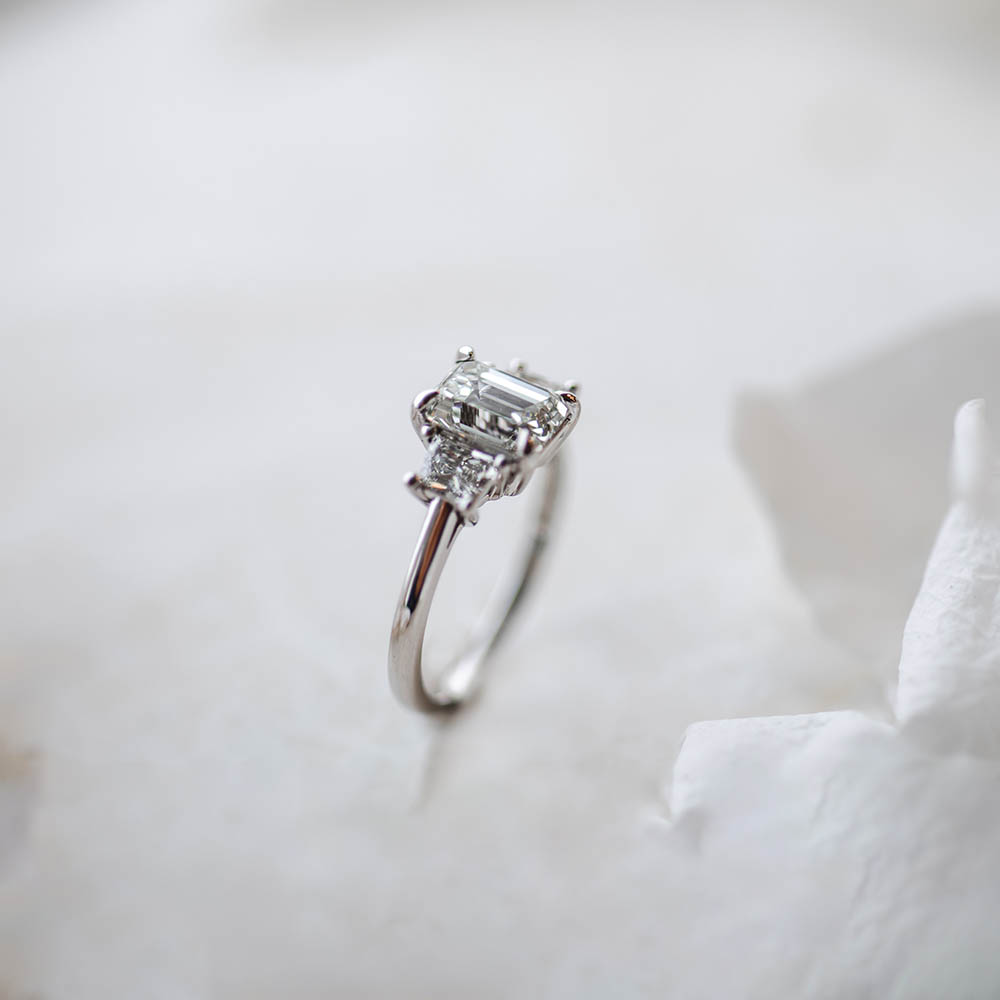 Three Stone Engagement Ring with 2.57 Carat TW of Diamonds in 14kt White Gold