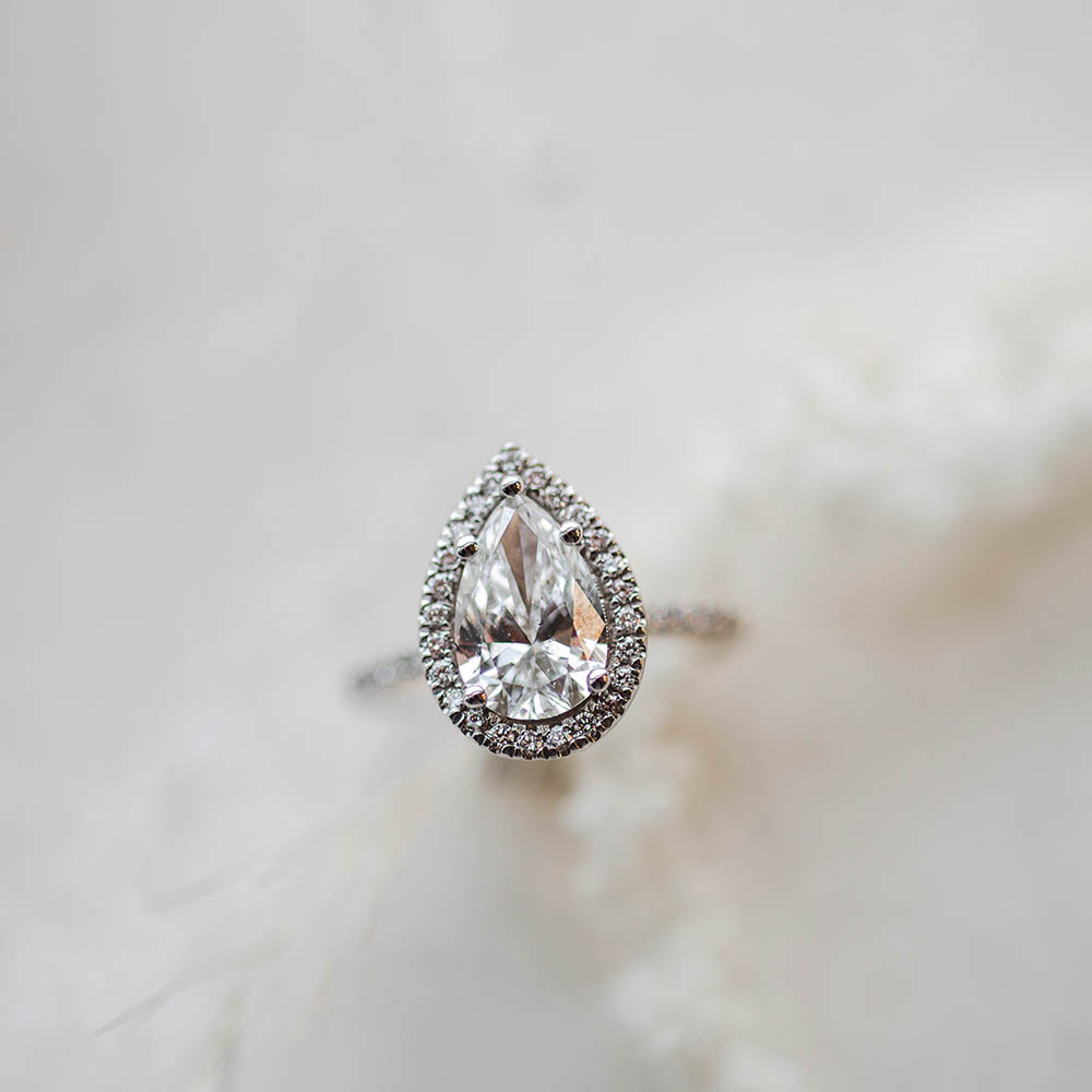 Pear Shaped Halo Engagement Ring with 2.53 Carat TW of Diamonds 14kt White Gold