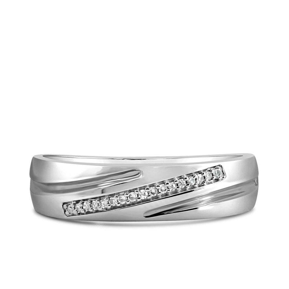 Men's Wedding Band with .05 Carat TW of Diamonds in 10kt White Gold