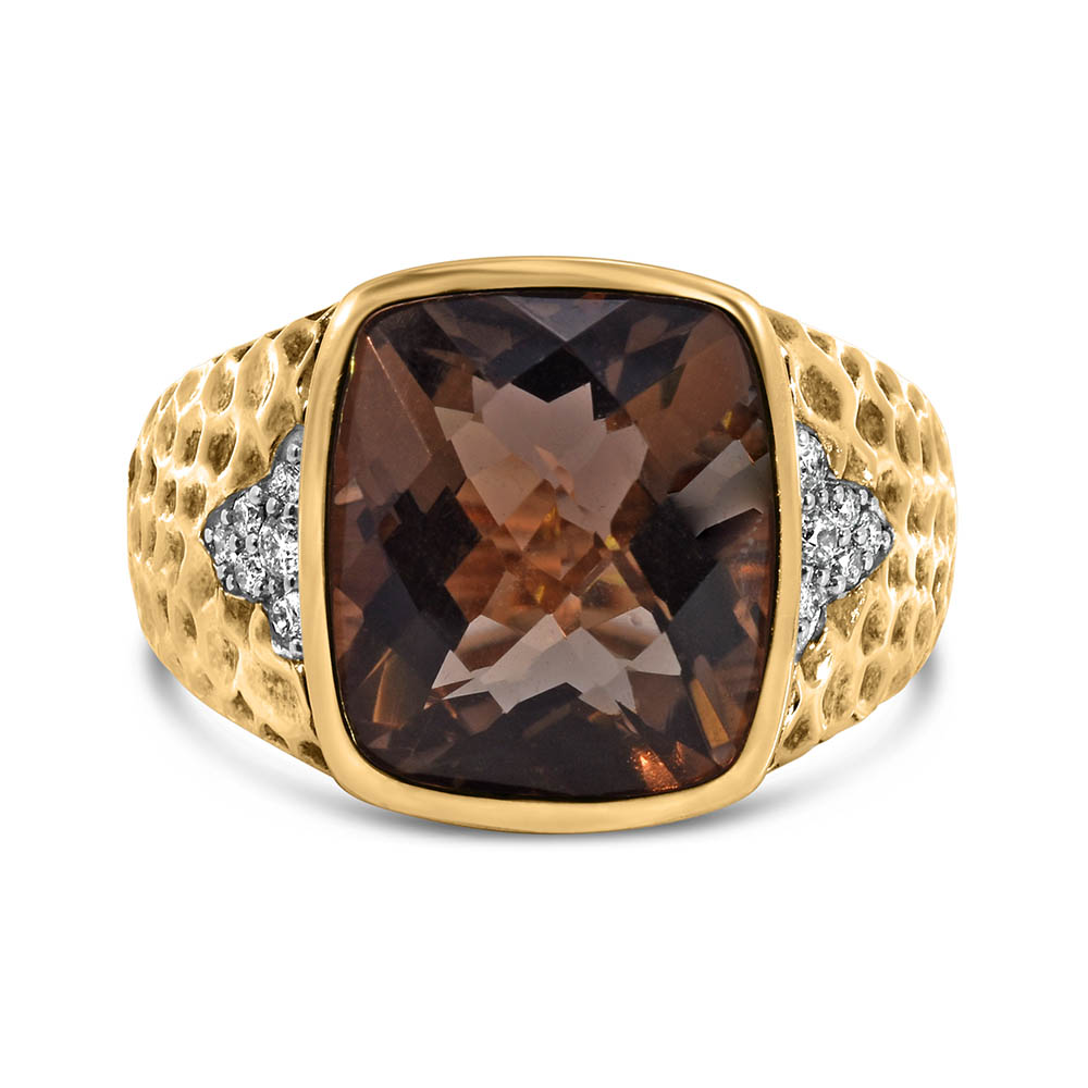 Ring with Smoky Quartz and .20 Carat TW of Diamonds 10kt Yellow Gold