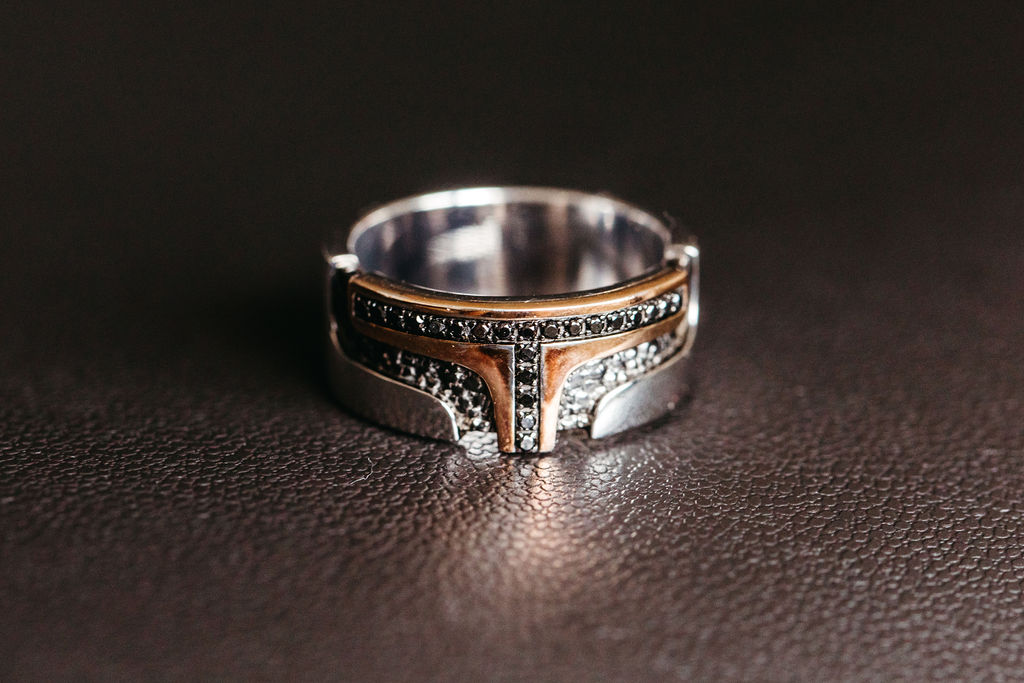 Star Wars Boba Fett Ring with .17 Carat TW of Diamonds Sterling Silver and 10kt Rose Gold