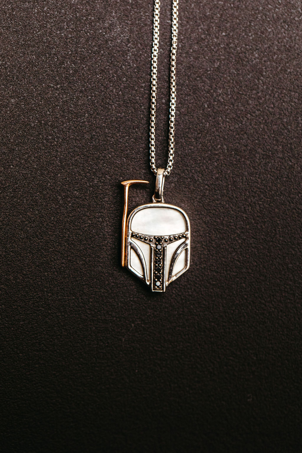 Star Wars Boba Fett Pendant with .06 Carat TW of Diamonds and Mother Pearl Sterling Silver 10kt Rose Gold Chain