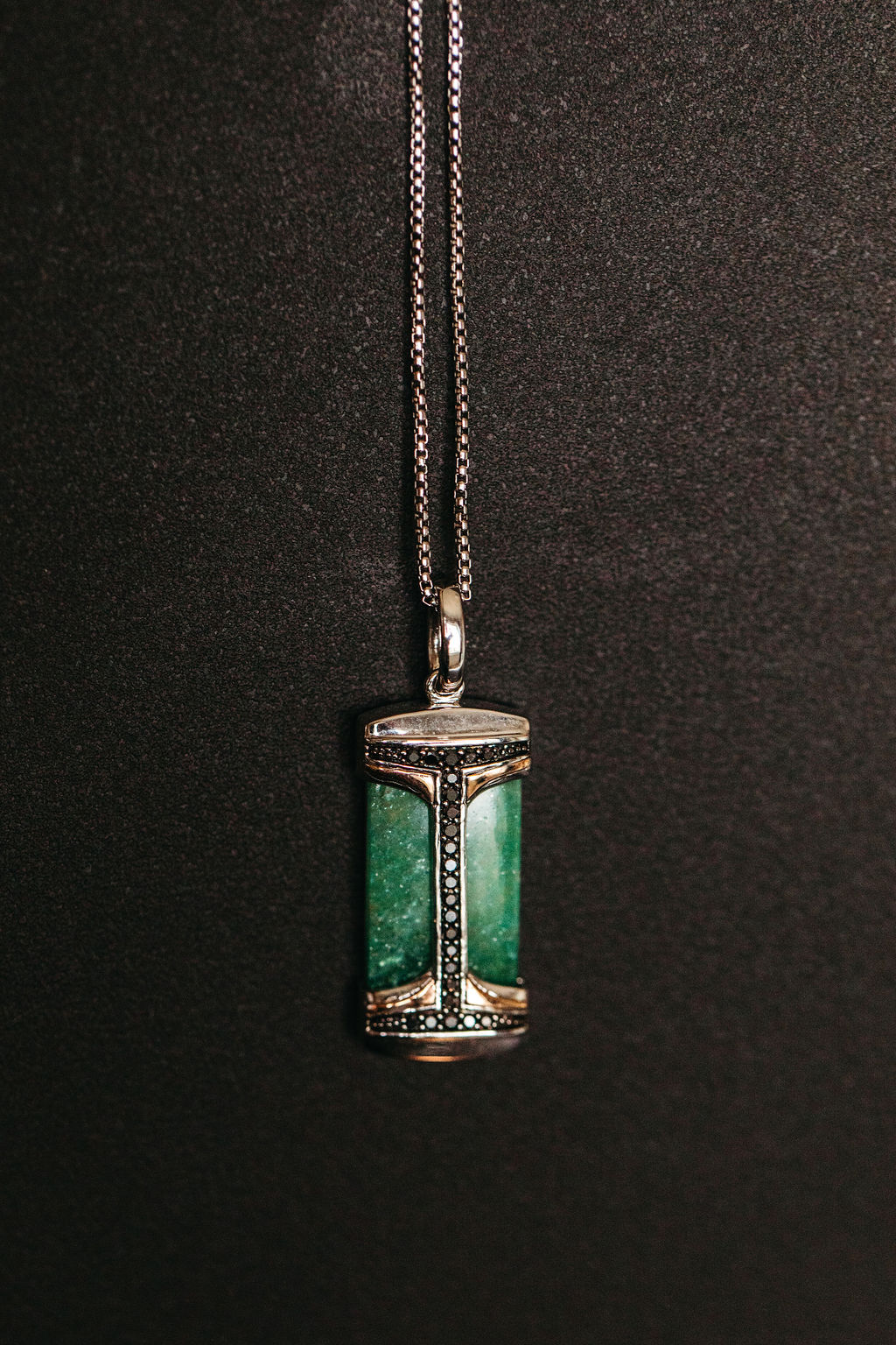 Star Wars Boba Fett Pendant with .20 Carat TW of Diamonds and Green Aventurine Sterling Silver Chain