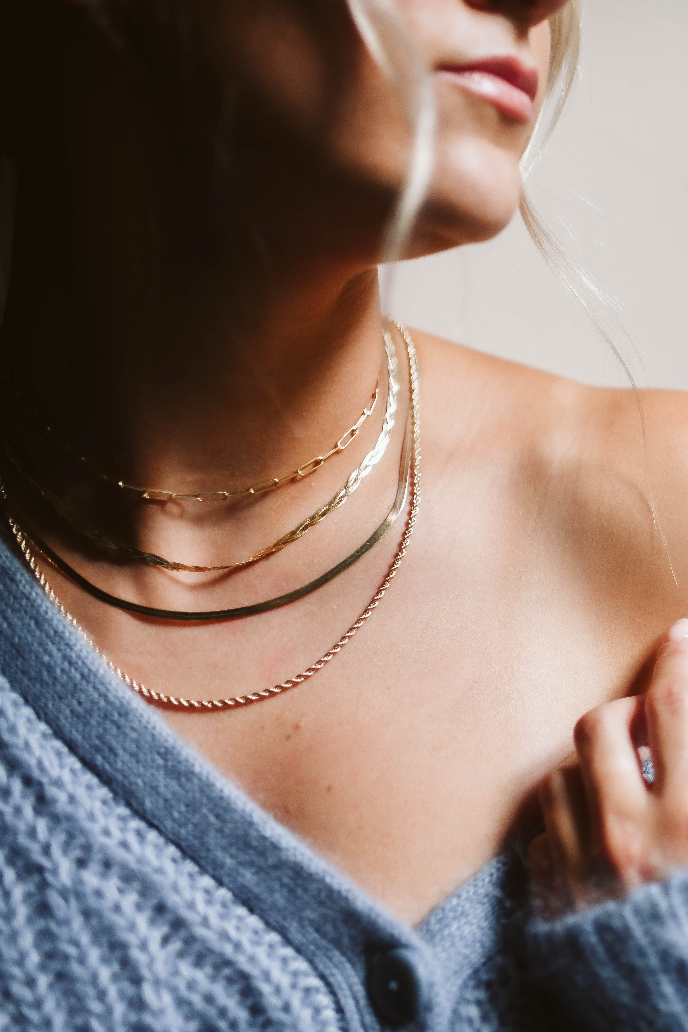 18K braided double herringbone necklace - Gold – Mesrhi