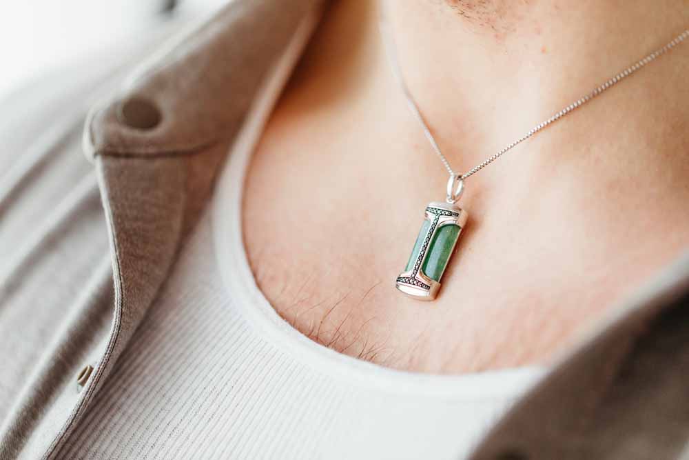 Star Wars Boba Fett Pendant with .20 Carat TW of Diamonds and Green Aventurine Sterling Silver Chain