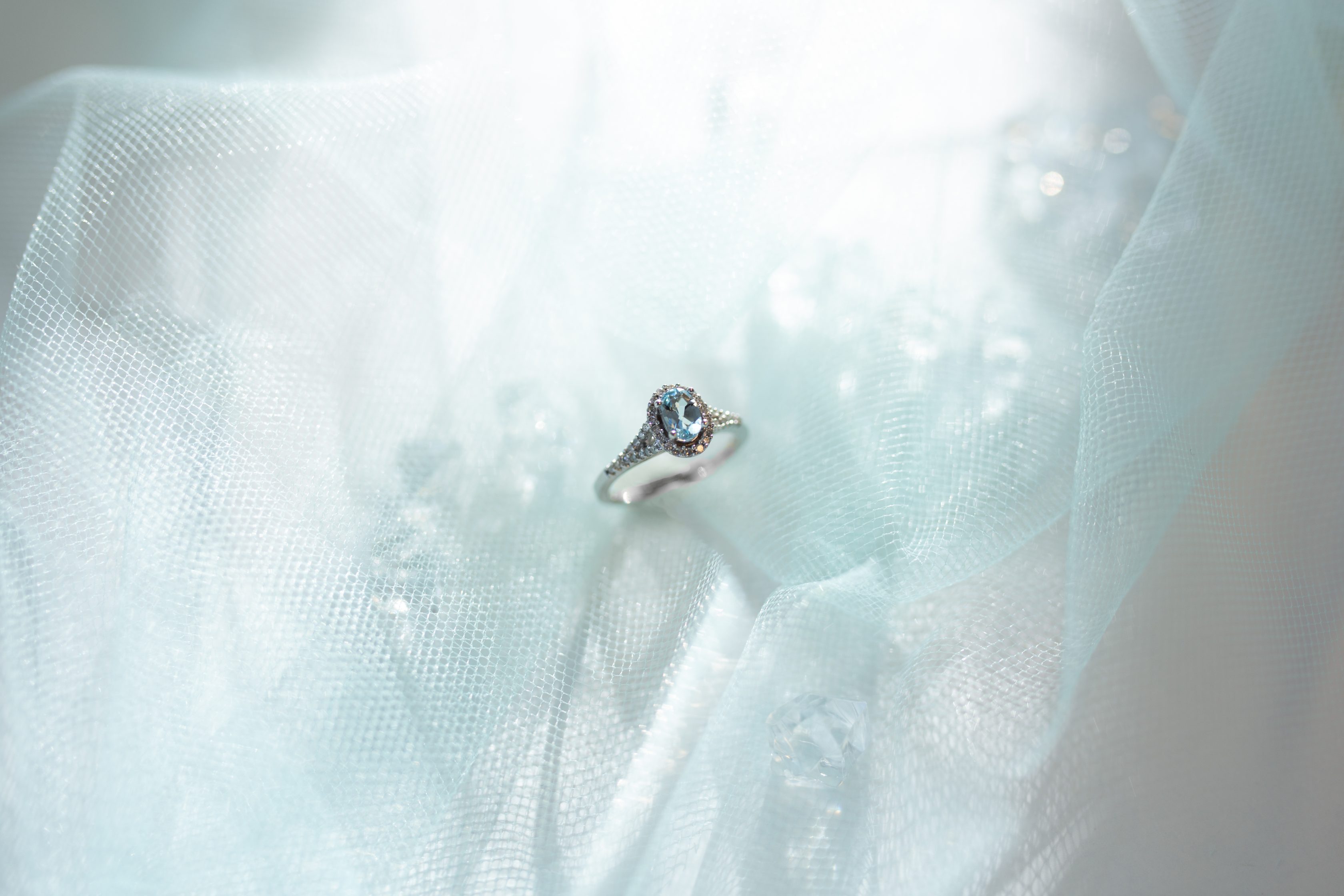 Ring with Aquamarine and .20 Carat TW of Diamonds 10kt White Gold