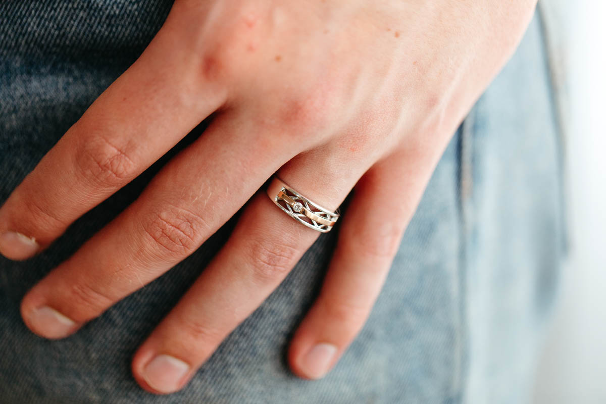 Men’s Ring with .09 Carat Diamond Sterling Silver and 10kt Rose Gold