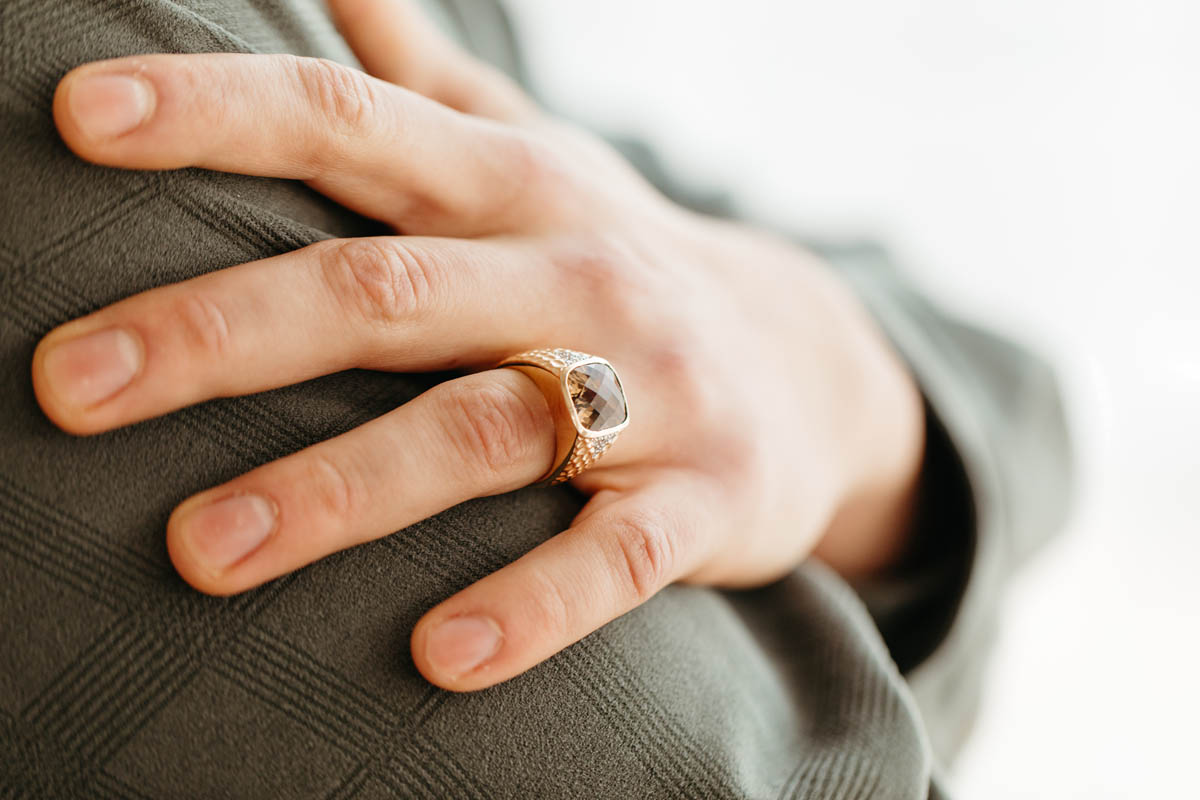 Ring with Smoky Quartz and .20 Carat TW of Diamonds 10kt Yellow Gold