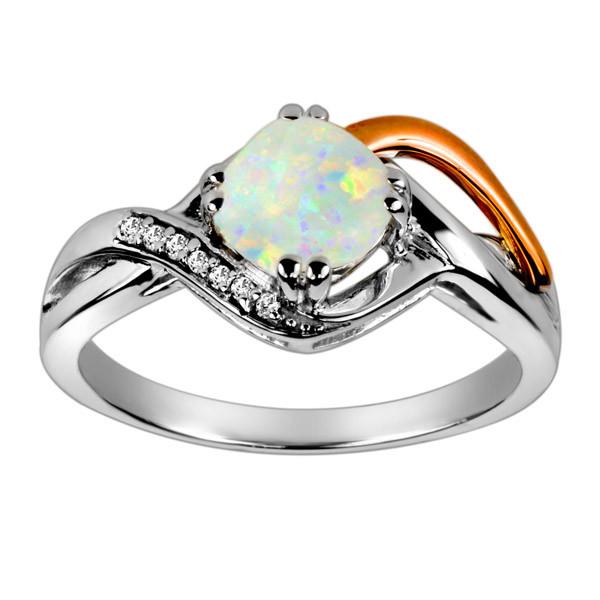 10kt White and Rose Gold Diamond and Opal Ring - Paris Jewellers