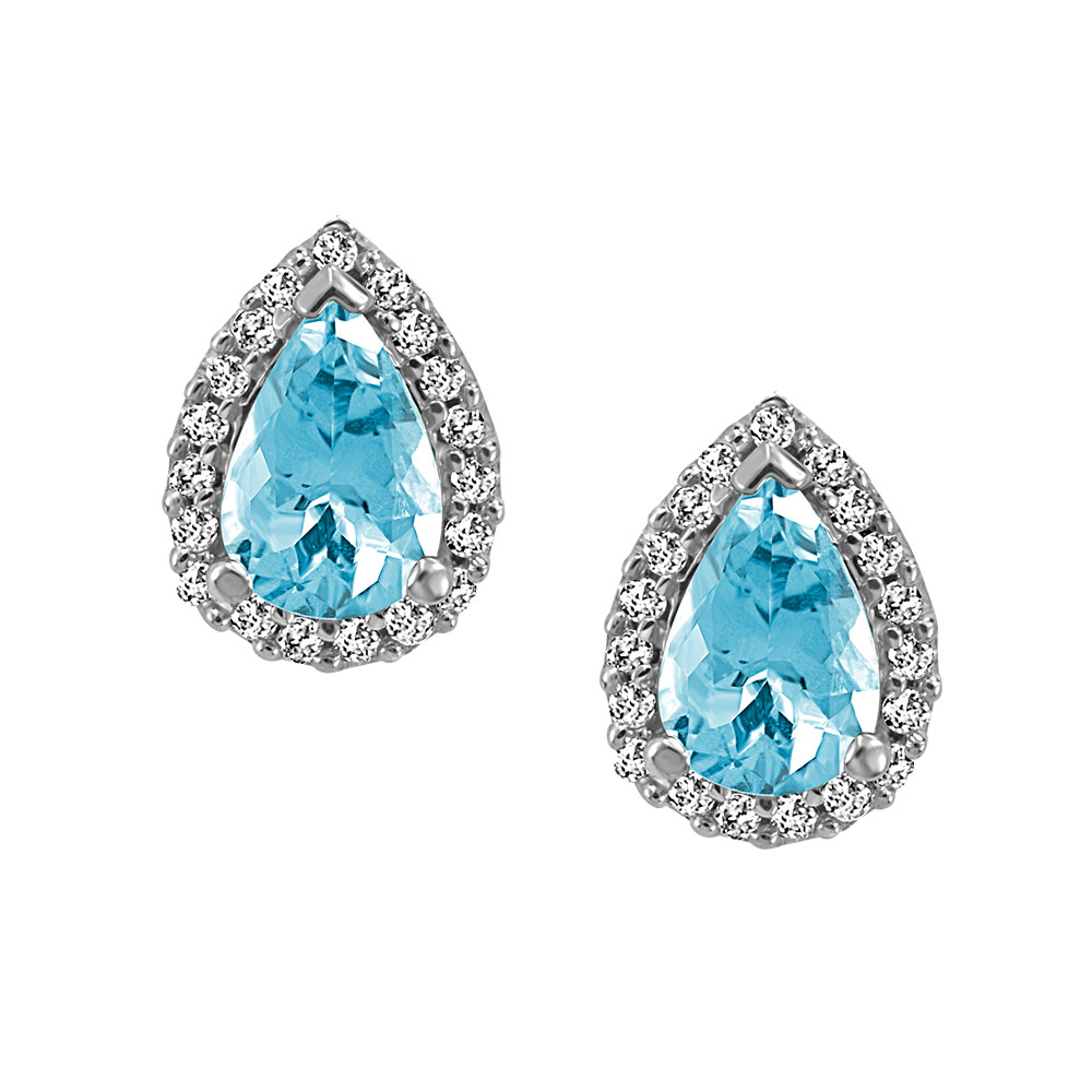 Earrings with .12 Carat TW of Diamonds and Aquamarine 10kt White Gold