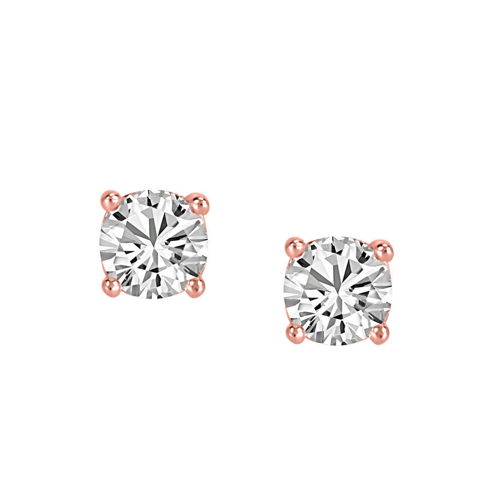 Rose Tone Silver 4MM Round Cubic Zirconia Stud Earrings