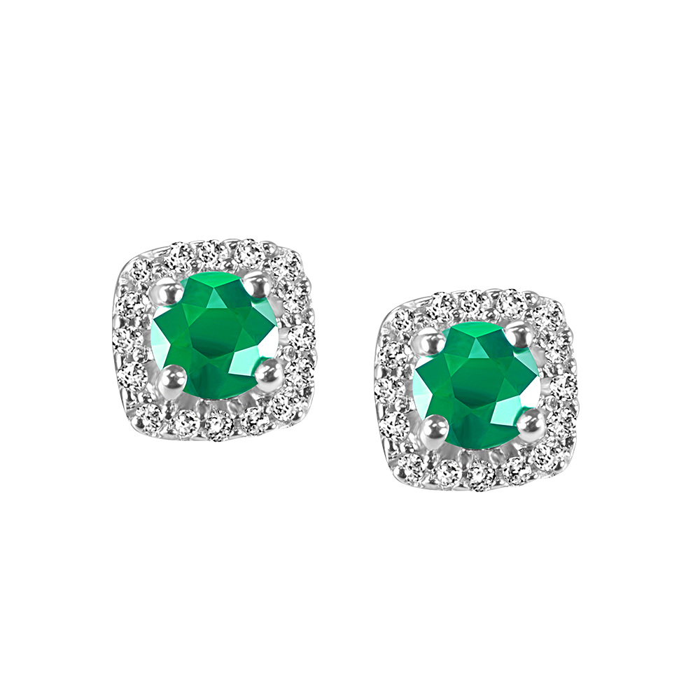 Stud Earrings with .16 Carat TW of Diamonds and Emerald 10kt White Gold