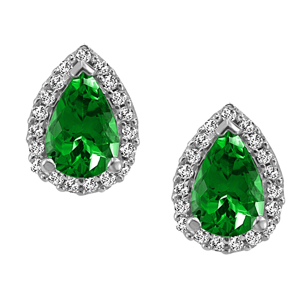 Earrings with .12 Carat TW of Diamonds and Emerald 10kt White Gold