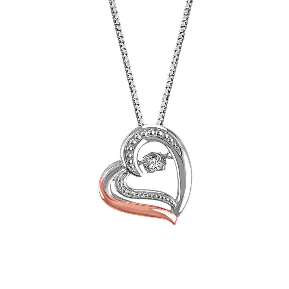 Heart Pendant with .02 Carat TW of Diamonds in Rose Gold Plated Sterling Silver with Chain