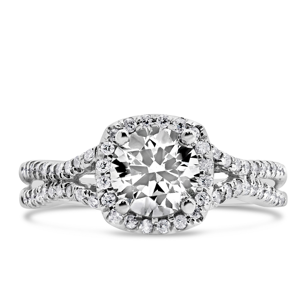 Northern Facet Ideal Cut Halo Engagement Ring with Carat TW of Diamonds in 18kt White Gold