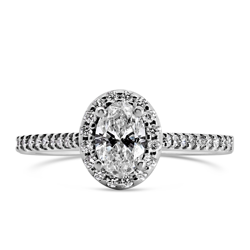 Fire of the North Oval Halo Engagement Ring with .72 Carat TW of Diamonds in 18kt White Gold