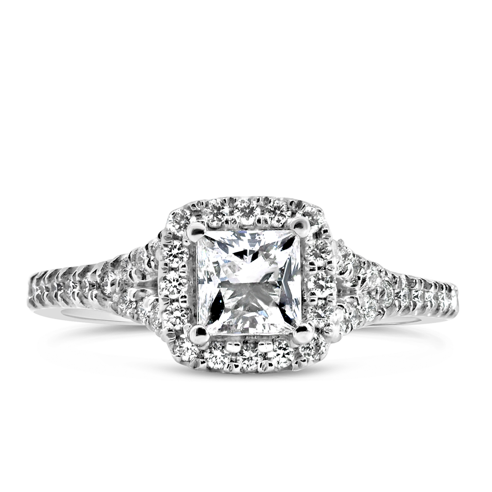 Colourless Collection Halo Engagement Ring with 1.00 Carat TW of Diamonds in 18kt White Gold