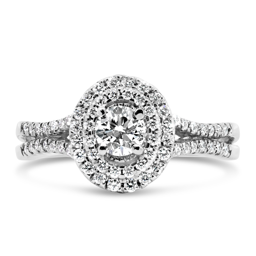 Colourless Collection Double Halo Engagement Ring with .64 Carat TW of Diamonds in 18kt White Gold