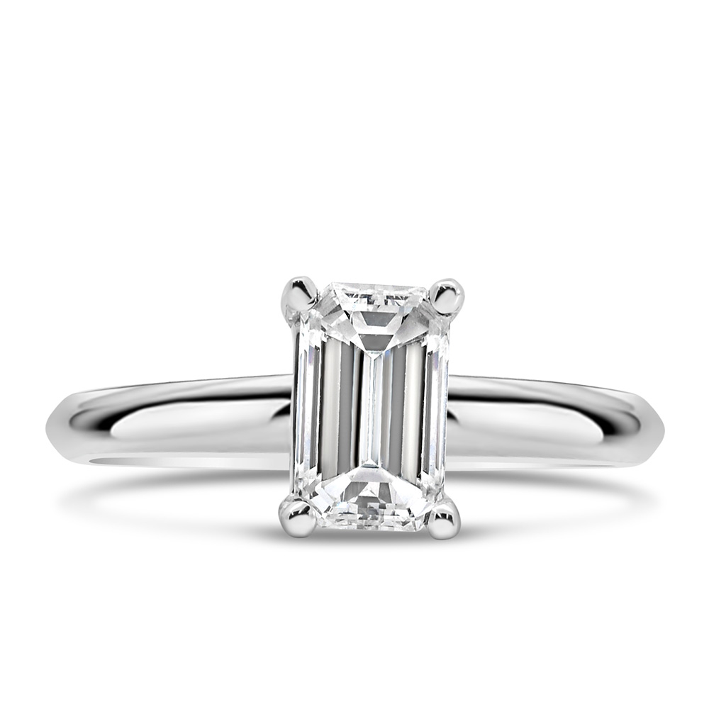 Emerald Cut Solitaire Engagement Ring with 1.00 Carat Diamond 14kt White Gold