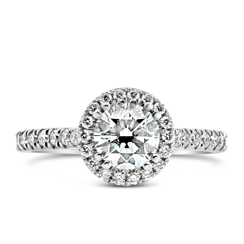 Northern Facet Halo Engagement Ring With 1.50 Carat TW of Diamonds 18kt White Gold Platinum Head