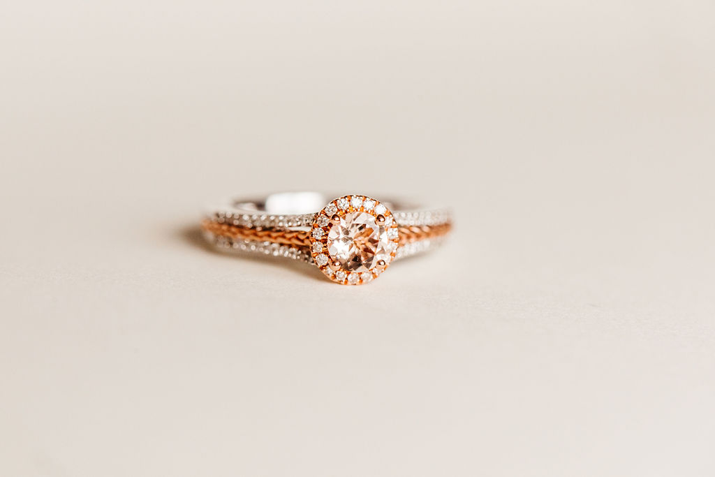 Star Wars Princess Leia Engagement Ring with .25 Carat TW of Diamonds and Morganite 10kt White Rose Gold