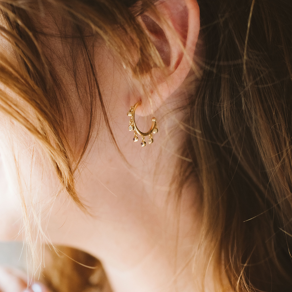 Earrings with Amethyst, Blue Topaz, and Peridot Gold Plated Sterling Silver