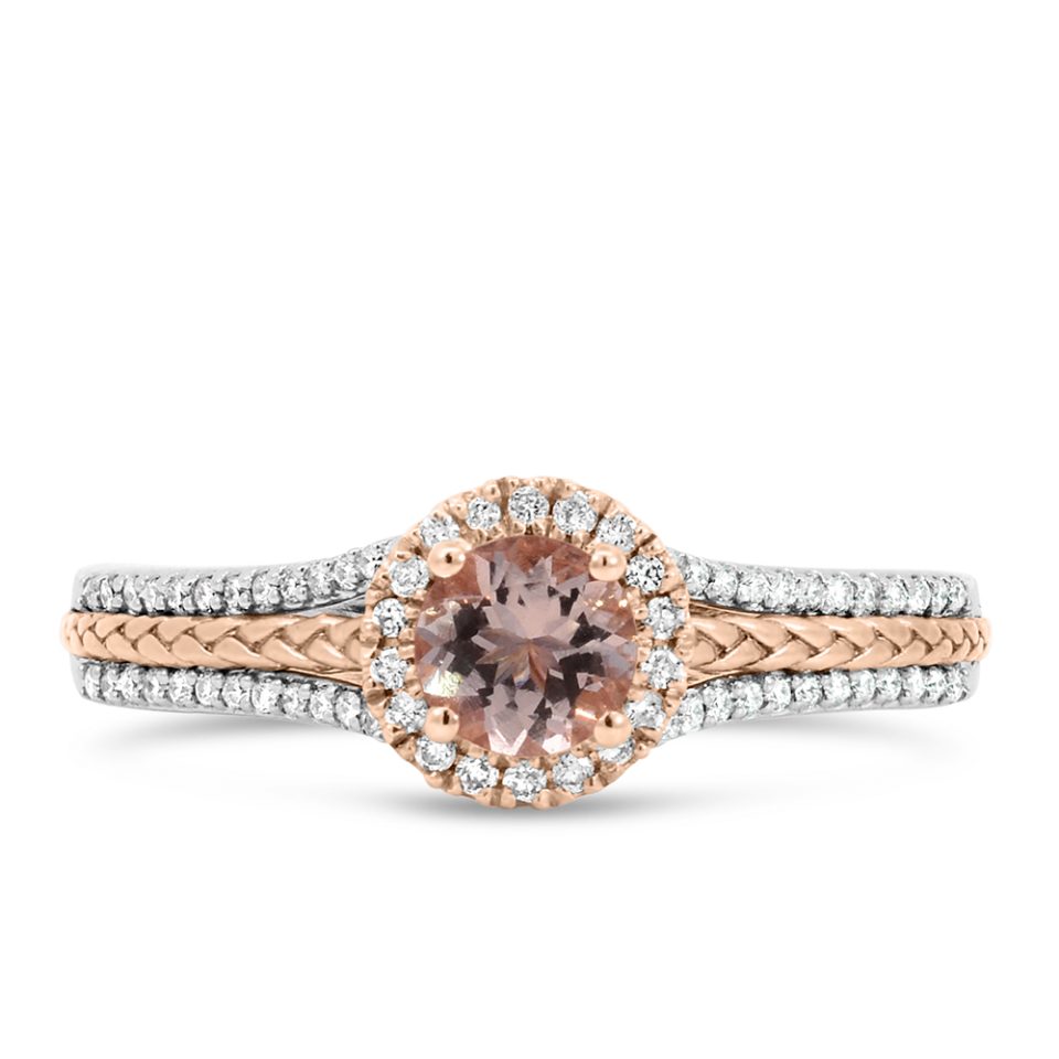 Ring with .25 Carat TW of Diamonds and Morganite in 10kt White and Rose Gold