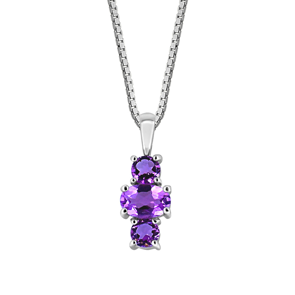 Pendant with Amethyst in Sterling Silver with Chain - Paris Jewellers