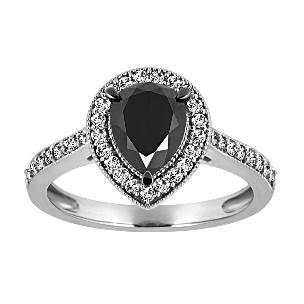 Engagement Ring with 1.05 Carat TW of Black and White Diamonds in 14kt ...
