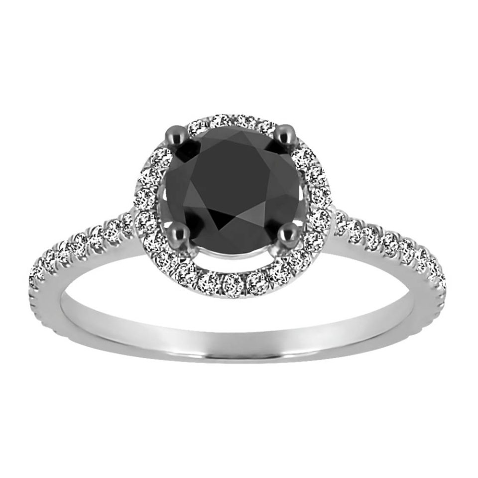 Engagement Ring with 1.55 Carat TW of Black and White Diamonds in 14kt ...