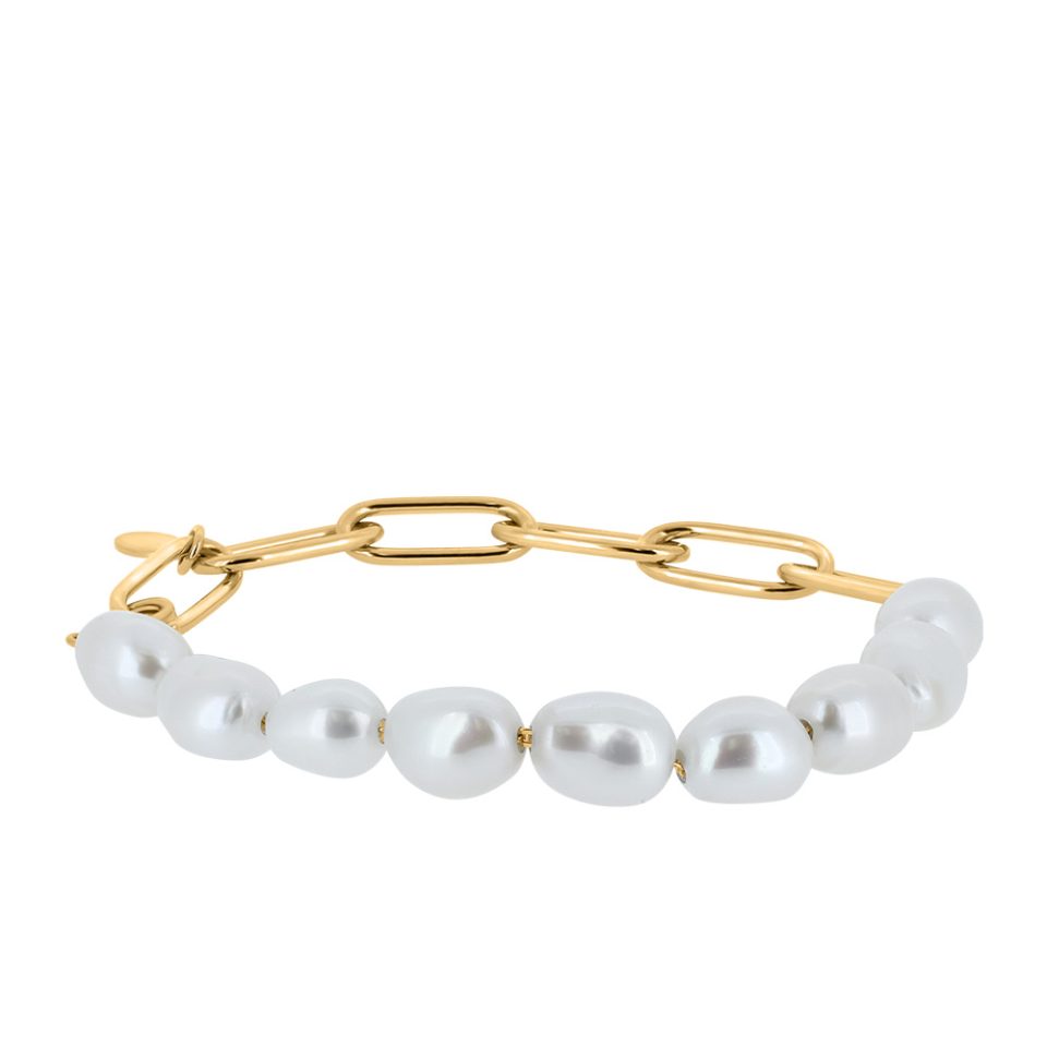 8.5" Asian Heritage Paper Clip Bracelet with Freshwater Pearl in Gold Vermeil Sterling Silver