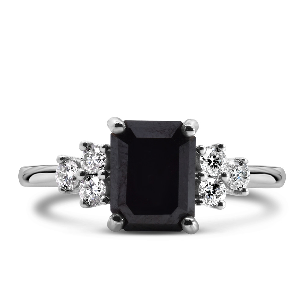 Engagement Ring with Carat TW of Black and White Diamonds in 14kt White Gold