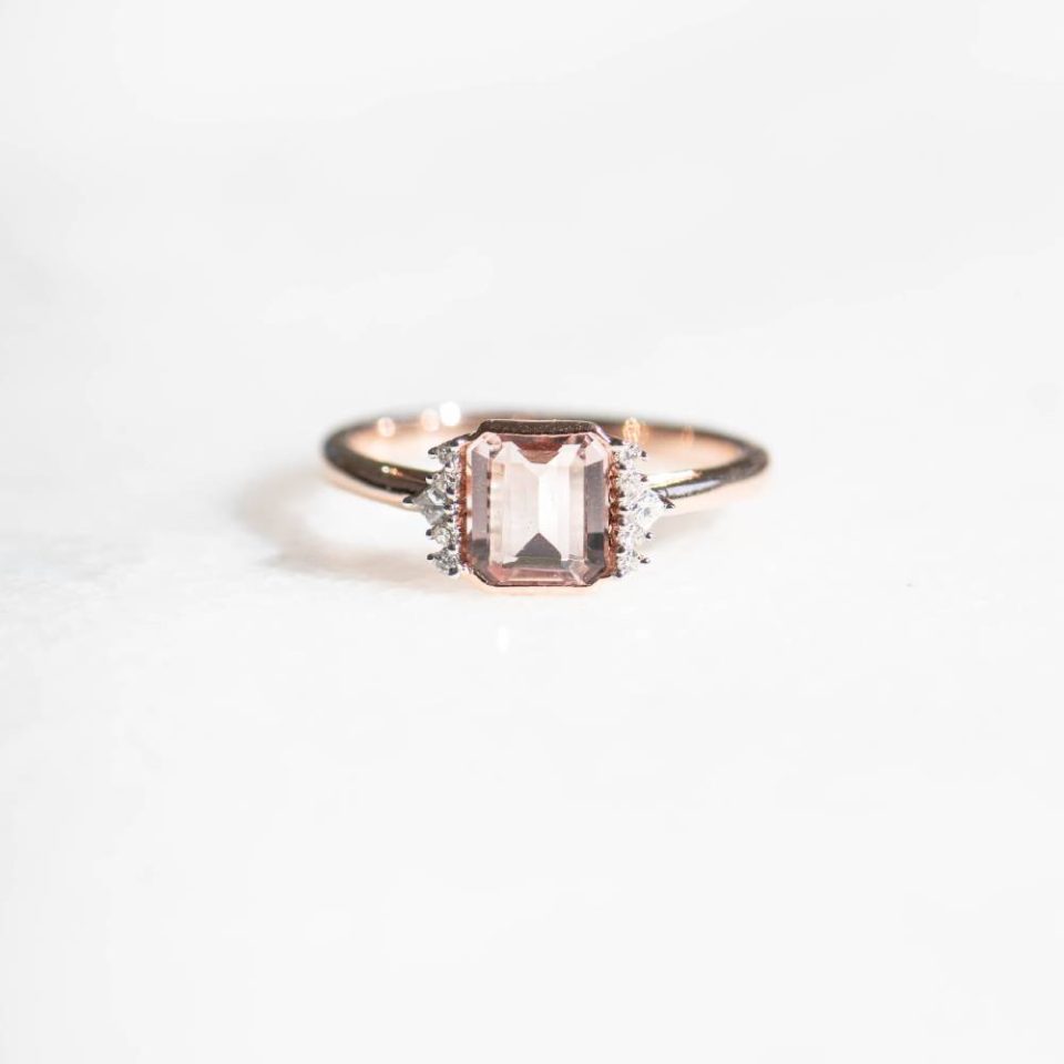 Ring with 7X6MM Morganite and .07 Carat TW of Diamonds in 14kt Rose Gold