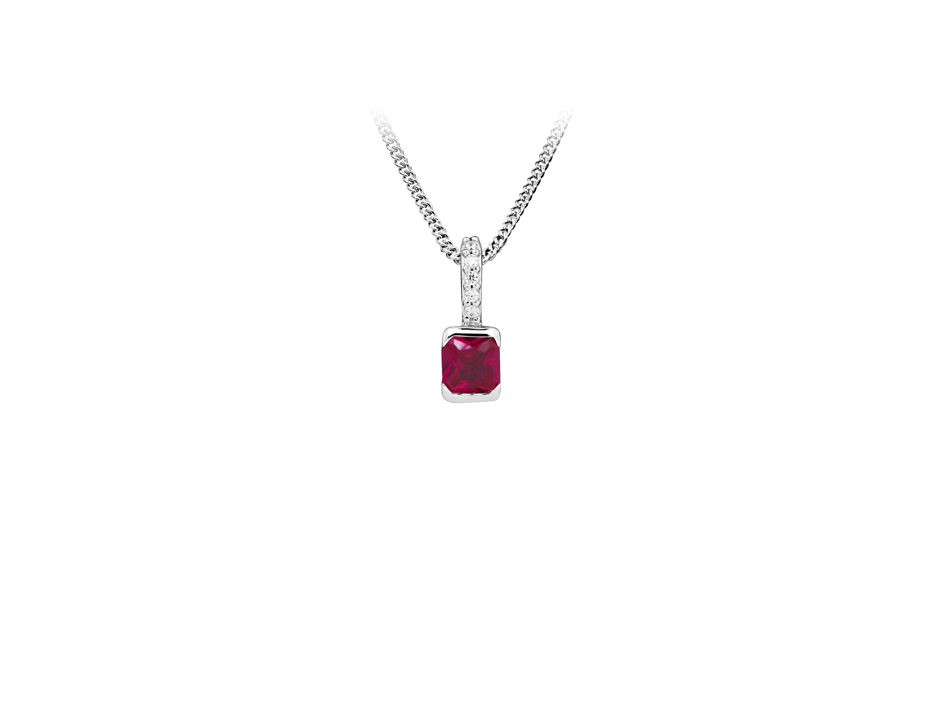 Pendant with Created Ruby and Cubic Zirconia in Sterling Silver with Chain