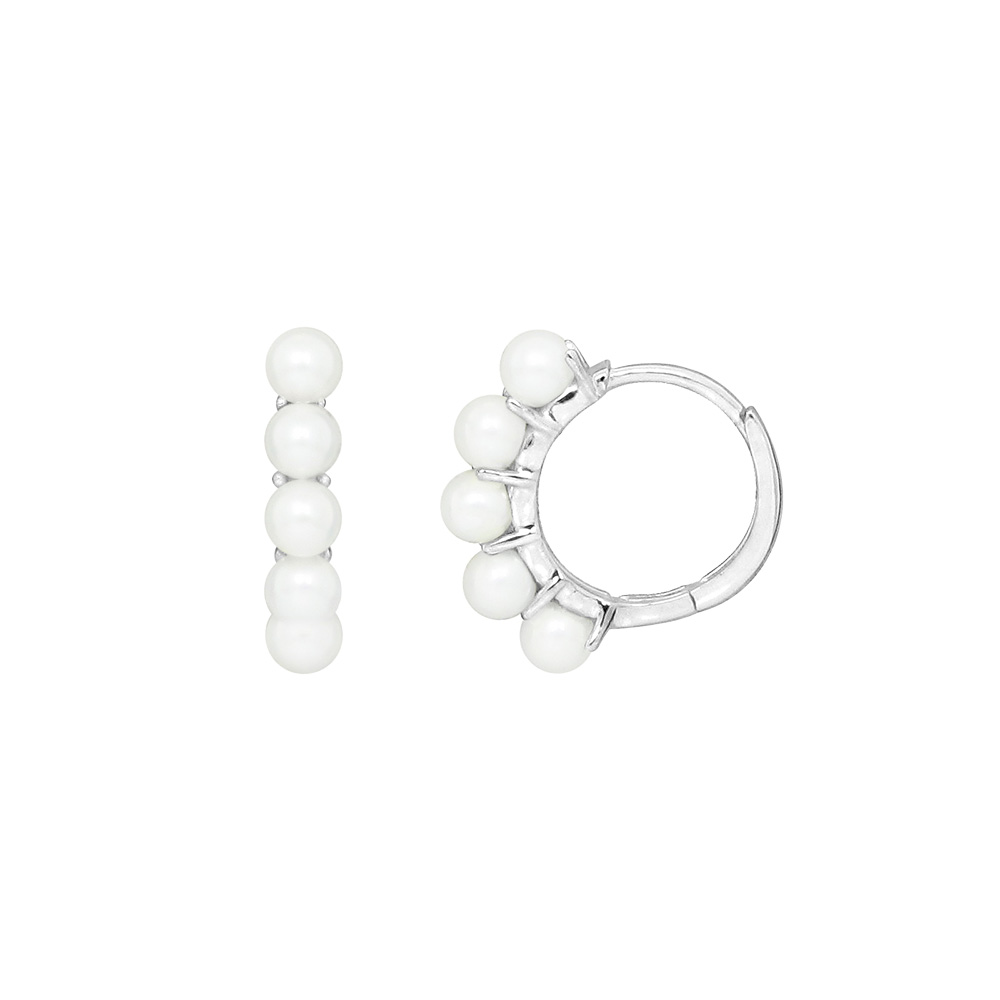 Huggie Hoop Earrings with White Freshwater Pearl Sterling Silver