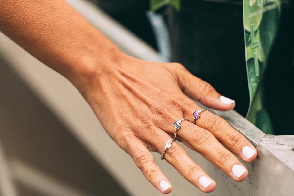 Ring with 4X6MM Amethyst and .06 Carat TW of Diamonds in 10kt White Gold