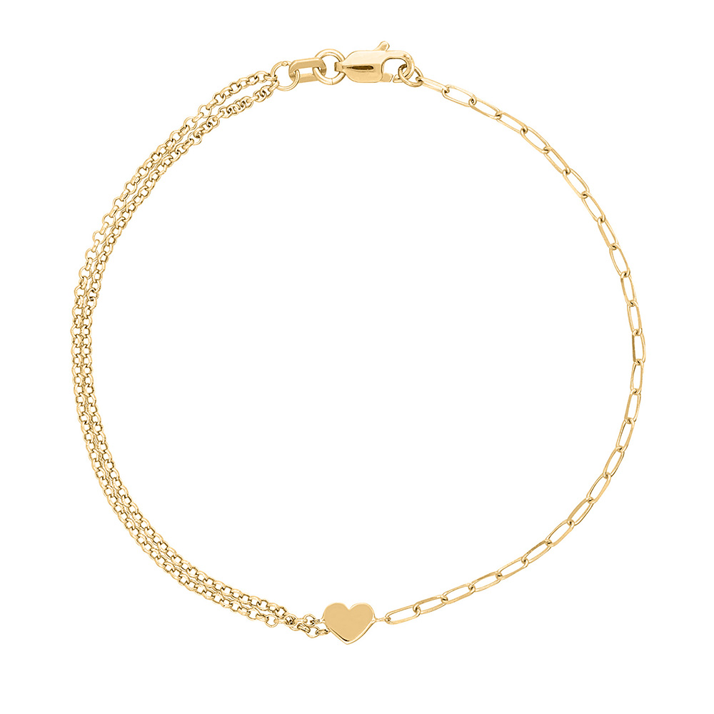 7.5″ Paperclip and Rolo Chain Mini Heart Bracelet in 10kt Yellow Gold ...
