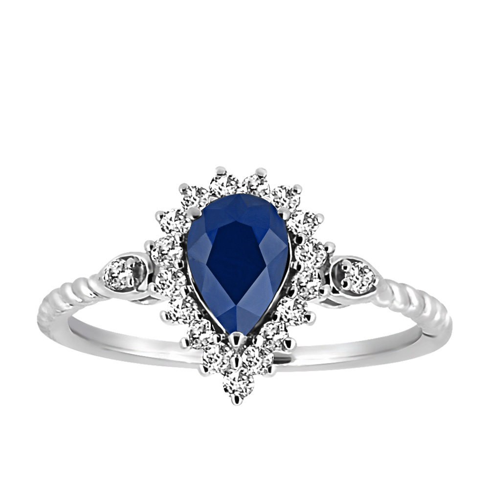 Ring with 7X5MM Pear Shaped Blue Sapphire and .26 Carat TW of Diamonds 10kt White Gold