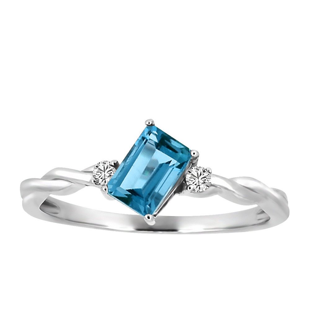 Ring with 4X6MM London Blue Topaz and .06 Carat TW of Diamonds 10kt White Gold