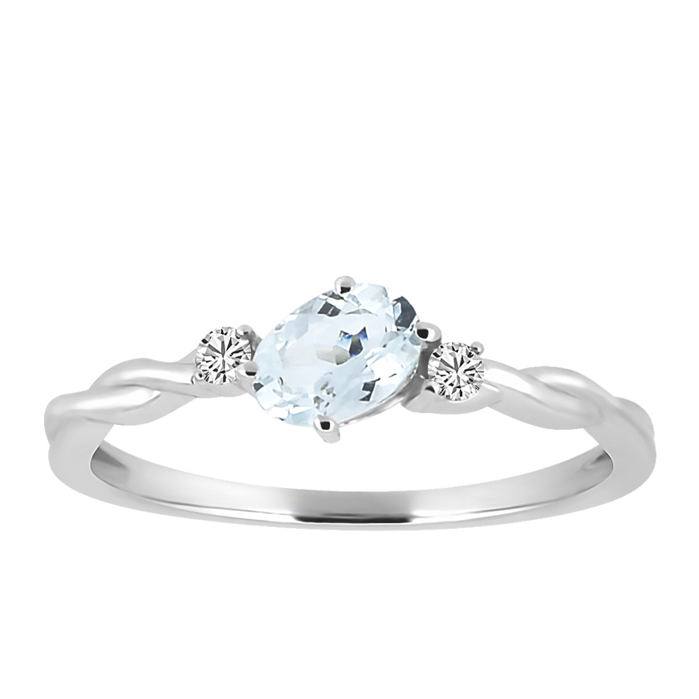 Ring with 4X6MM Oval Aquamarine and .06 Carat TW of Diamonds 10kt White Gold