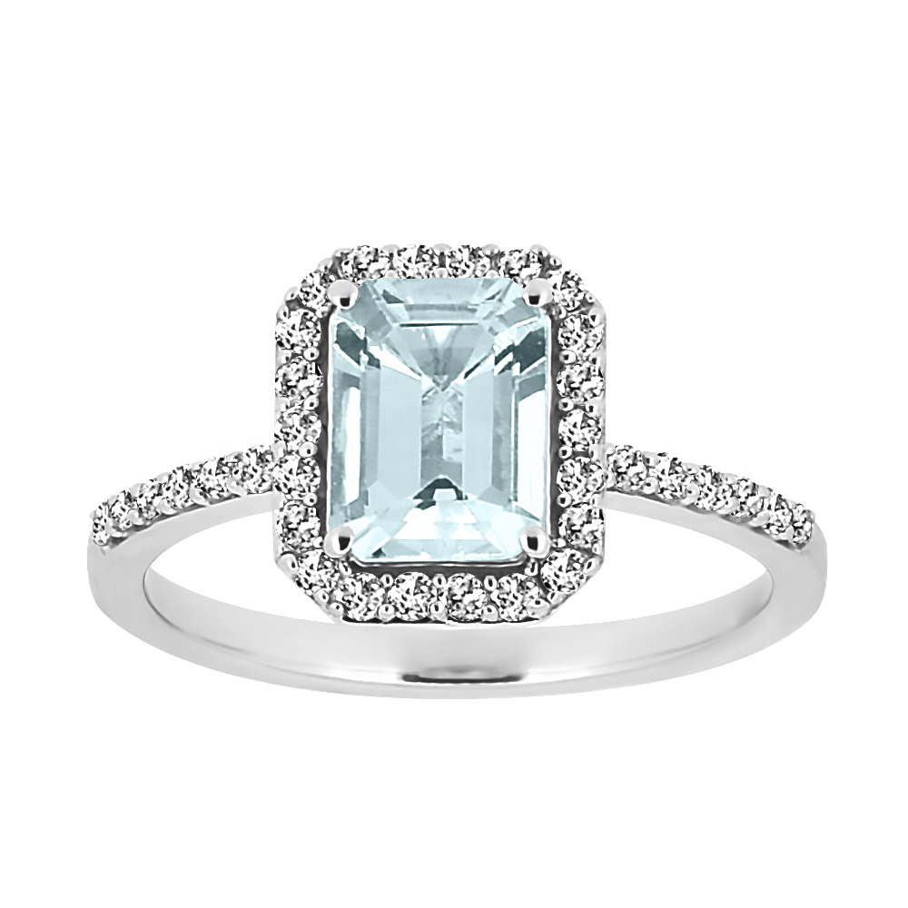 Ring with 6X8MM Aquamarine and .35 Carat TW of Diamonds 14kt White Gold