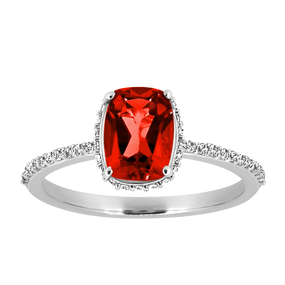 Ring with 6X8MM Cushion Cut Garnet and .25 Carat TW of Diamonds 10kt White Gold