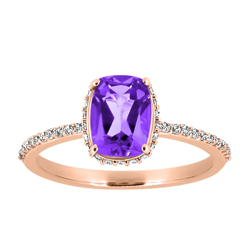 Ring with 6X8MM Cushion Cut Amethyst and .25 Carat TW of Diamonds in 10kt Rose Gold