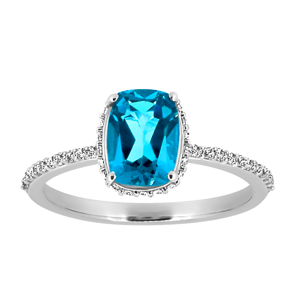 Ring with 6X8MM Cushion Cut London Blue Topaz and .25 Carat TW of Diamonds 10kt White Gold