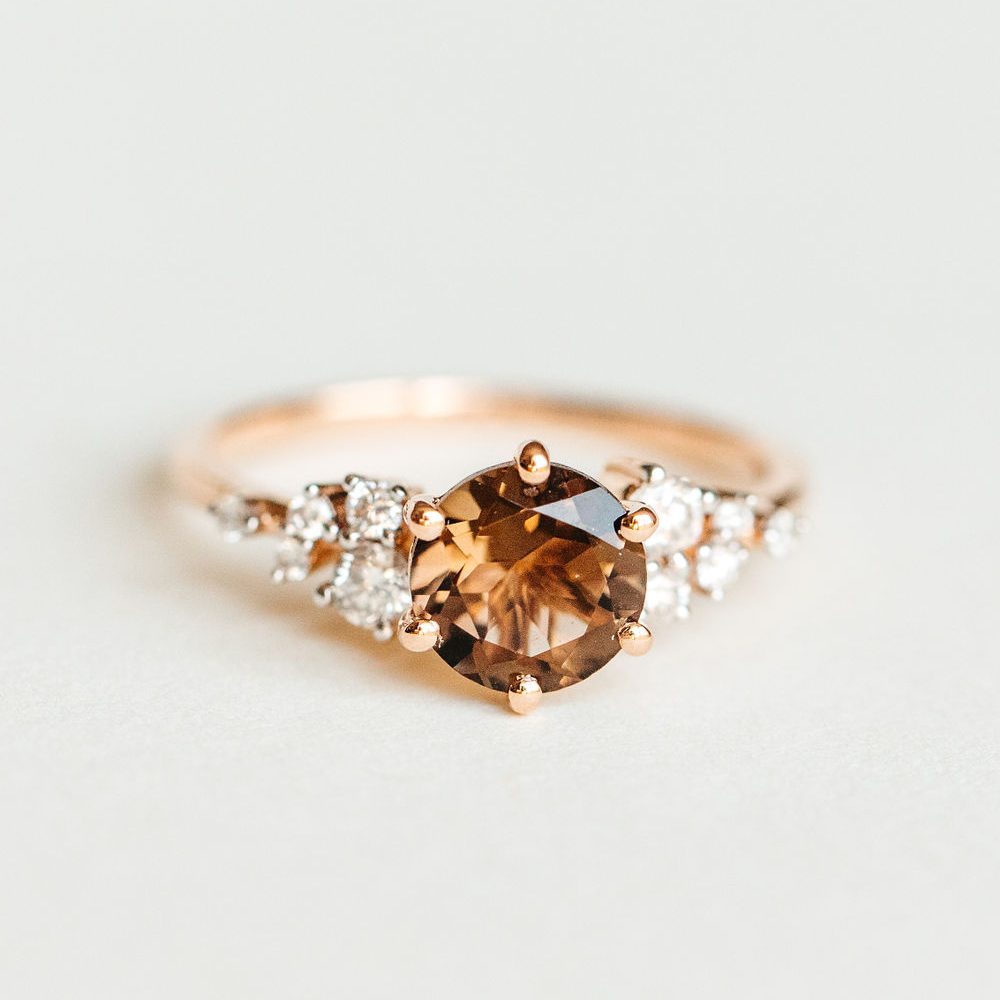 Ring with 7MM Smoky Quartz and .20 Carat TW of Diamonds in 14kt Rose Gold